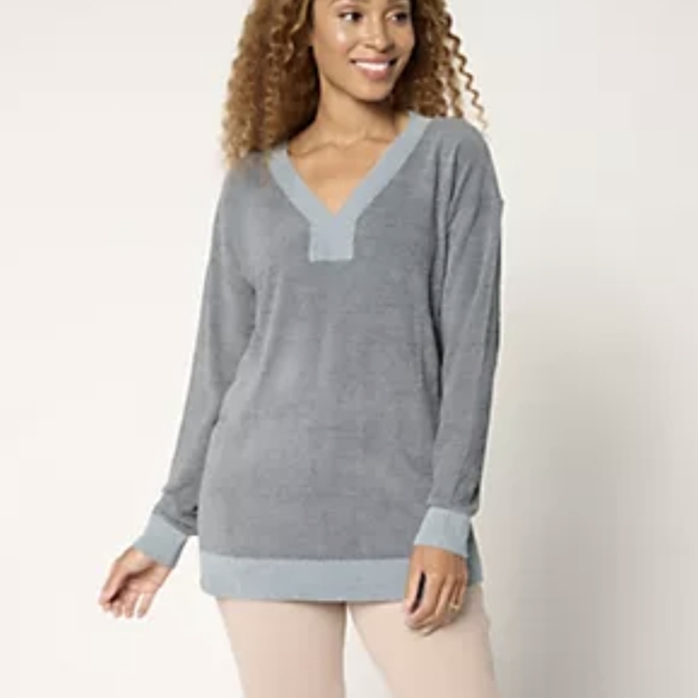 Barefoot Dreams Shadow blue multi V-Neck Sweater xsp